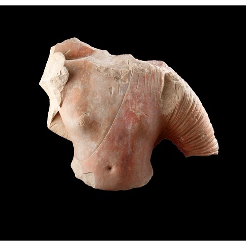 A Rare Ancient Kushan Northern India Uttar Pradesh Monumental Red Sandstone Torso Fragment of the Buddha